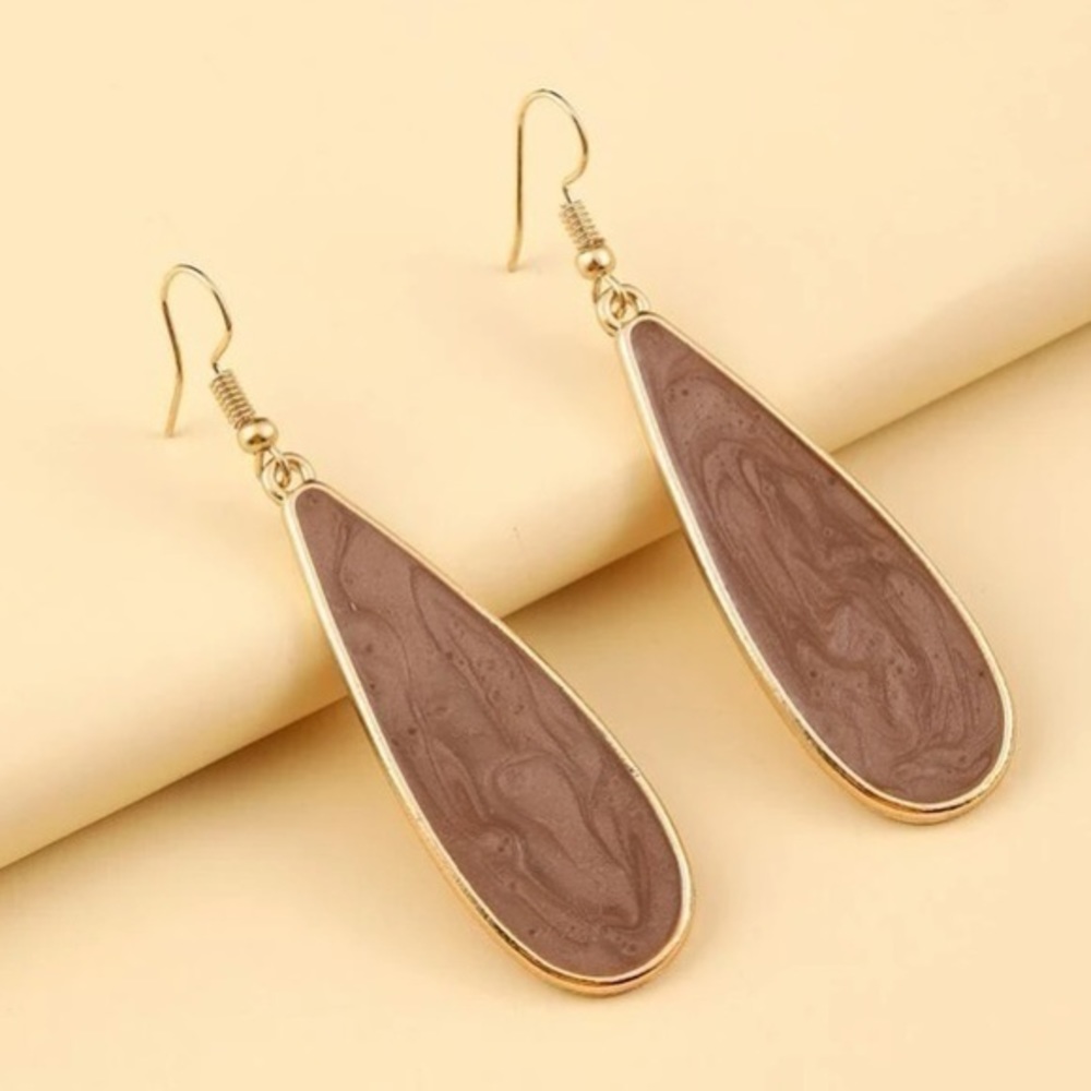 Water Drop Earrings Brown Golden - Picture 1 of 5